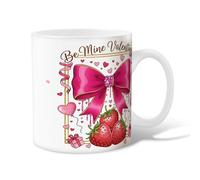 Taza de café de cerámica con lazo, diseño de fresas y corazones de San Valentín, melocotón, novedosa taza de trabajo con asa, regalo para amigos, familiares, amantes, ancianos, compañeros de trabajo