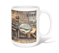 Taza de café de cerámica con lupa, herramientas de guitarra vintage rústica, ninguna marrón, novedosa taza para beber de oficina con asa, ideal para amistad, familia, colegas, personal, novios