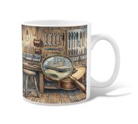 Taza de café de cerámica con lupa, herramientas de guitarra vintage rústica, ninguna marrón, taza de chocolate caliente con asa, ideal para amistad, familia, colegas, profesores, personal de novia