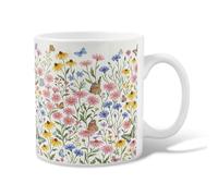 Taza de café de cerámica con mariposa, flor de la naturaleza de la primavera, crisantemo, verde primavera, novedosa, taza de té con asa, ideal para amistad, familia, colegas, profesores, personal de