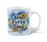 Taza de café de cerámica con paleta, innovador pincel de tijeras artísticas, no azul, novedoso, taza de chocolate caliente con asa, ideal para amistad, familia, colega, personal, maestros, 11 onzas