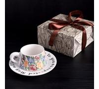 Taza de café de cerámica con platillo, taza interior de gato 3D con asa y cuchara, tazas de té con figura de animal para bar, hogar, oficina (white garden, 1pcs)