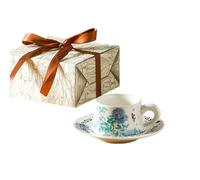 Taza de café de cerámica con platillo, taza interior de gato 3D con asa y cuchara, tazas de té con figura de animal para bar, hogar, oficina (hydrangea, 1pcs)