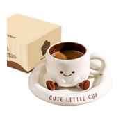 Taza de café de cerámica con platillo, taza interior de gato 3D con asa y cuchara, tazas de té con figura de animal para bar, hogar, oficina (little feet, 1pcs)