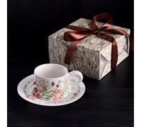 Taza de café de cerámica con platillo, taza interior de gato 3D con asa y cuchara, tazas de té con figura de animal para bar, hogar, oficina (flower, 1pcs)