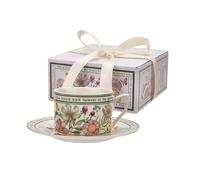 Taza de café de cerámica con platillo, taza interior de gato 3D con asa y cuchara, tazas de té con figura de animal para bar, hogar, oficina (flower round, 1pcs)