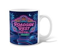 Taza de café de cerámica con signo de motel, diseño retro de palmeras de neón camino de verano, taza de té con asa, ideal para amigos, familiares, compañeros de trabajo, amantes de la tercera edad
