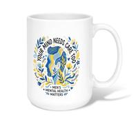 Taza de café de cerámica con silueta de perfil masculino de salud mental | Conciencia de salud mental, taza para beber, aliento para el cuidado personal, detalles botánicos florales