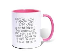 Taza de café de cerámica con texto en inglés "I Came I Saw I Forgot", 300 ml, divertida taza de té grande, regalo único para hijo, papá, hermano, tío, colega, amigo (rosa)