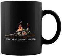 Taza de café de cerámica con texto en inglés "I Heard You Like To Praise The Sun", taza de té, color negro, 325 ml