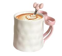 Taza de café de cerámica con y cuchara para mezclar - 500 ml taza dulce para chocolate caliente, taza de regalo apta para microondas para San Valentín, cumpleaños y Acción de Gracias - Espuma