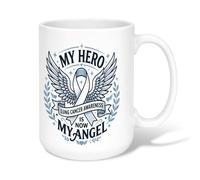 Taza de café de cerámica conmemorativa del cáncer de pulmón con alas de | Homenaje conmemorativo, taza para beber, concienciación sobre el cáncer de pulmón, ilustración de alas de ángel