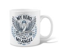 Taza de café de cerámica conmemorativa del cáncer de pulmón con alas de | Homenaje conmemorativo, taza para beber, concienciación sobre el cáncer de pulmón, ilustración de alas de ángel