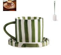 Taza de café de cerámica creativa, resistente al calor y antideslizante, juego de taza de agua y platillo de cerámica a rayas, perfecta para el desayuno, el té de la tarde o como regalo (200 ml)