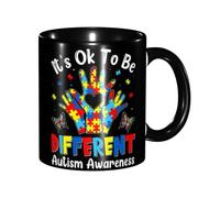 Taza de café de cerámica de 11 oz con diseño de "Está bien ser diferente", con diseño de rompecabezas de concienciación sobre el autismo, ideal para oficina, cocina, regalos y decoración del hogar.