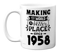 Taza de café de cerámica de 325 ml para hombres y mujeres - Making the World a Better Place since 1958 - Happy 67 Birthday Gifts for Grandad Grandma Nan Retro Back In 1958 Age Sixty-Seven Bday