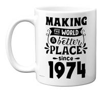 Taza de café de cerámica de 325 ml para hombres y mujeres - Making the World a Better Place since 1974 - Happy 51 Birthday Gifts for Grandad Grandma Nan Retro Back In 1974 Age Fifty-One Bday