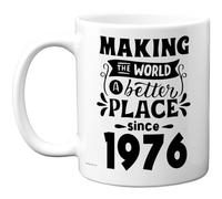 Taza de café de cerámica de 325 ml para hombres y mujeres - Making the World a Better Place since 1976 - Happy 49 Birthday Gifts for Grandad Grandma Nan Retro Back In 1976 Age 49 Bday