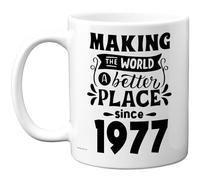 Taza de café de cerámica de 325 ml para hombres y mujeres - Making the World a Better Place since 1977 - Happy 48 Birthday Gifts for Grandma Nan Retro Back In 1977 Age 48 Bday