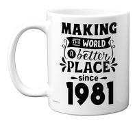 Taza de café de cerámica de 325 ml, regalo para hombres y mujeres - Making the World a Better Place since 1981 - Happy 44 Birthday Gifts for Grandad Grandma Nan Retro Back In 1981 Age 44 Bday