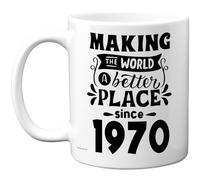 Taza de café de cerámica de 325 ml, regalo para hombres y mujeres - Making the World a Better Place since 1970 - Happy 55 Birthday Gifts for Grandad Grandma Nan Retro Back In 1970 Age Fifty-Five Bday