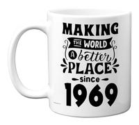 Taza de café de cerámica de 325 ml, regalo para hombres y mujeres - Making the World a Better Place since 1969 - Happy 56 Birthday Gifts for Grandad Grandma Nan Retro Back In 1969 Age Fifty-Six Bday