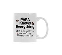 Taza de café de cerámica de 325 ml, taza de té, blanca, PAPA sabe todo y si no lo hace puede hacer algo real rápido