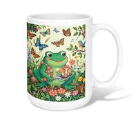 Taza de café de cerámica de anfibios, primavera, naturaleza, mariposa, flor, primavera, verde, novedosa, taza de trabajo con asa, ideal para amigos, familiares, amantes, ancianos, compañeros de