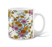 Taza de café de cerámica de caléndula, floral, vintage, libélula, primavera, amarillo, novedosa, taza de trabajo con asa, ideal para amistad, familia, colegas, personal, novios, profesores, 11 onzas