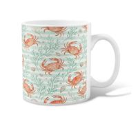 Taza de café de cerámica de cangrejo, naturaleza costera, concha de algas marinas, taza de té novedosa con asa, ideal para amigos, familiares, amantes, ancianos, compañeros de trabajo, 325 ml