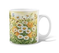 Taza de café de cerámica de crisantemo, diseño de panal natural de abeja con manantial, color amarillo, taza de chocolate caliente con asa, ideal para amistad, familia, colegas, profesores, personal