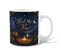 Taza de café de cerámica de fuego, acogedora y rústica con diseño de luna de cabaña, color azul, novedosa taza de chocolate caliente con asa, ideal para amigos, familiares, compañeros de trabajo