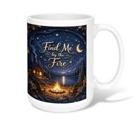 Taza de café de cerámica de fuego, acogedora y rústica con diseño de luna de cabaña, color azul, novedosa taza de trabajo con asa, ideal para amigos, familiares, compañeros de trabajo, amantes de la