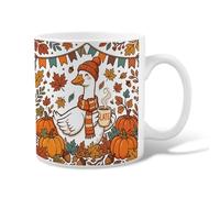 Taza de café de cerámica de ganso, diseño de calabazas de dibujos animados, hojas de otoño, naranja, novedosa, tazas de trabajo con asa, ideal para amistad, familia, colegas, personal, novios