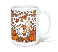 Taza de café de cerámica de ganso, diseño de calabazas de dibujos animados, hojas de otoño, naranja, taza de té novedosa con asa, ideal para amigos, familiares, amantes, ancianos, compañeros de