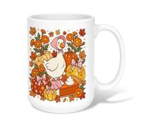 Taza de café de cerámica de ganso, diseño de calabazas juguetonas y flores, color naranja otoñal, taza para beber con asa, ideal para amistad, familia, colegas, personal, novios, profesores, 15 onzas