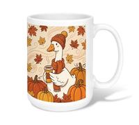 Taza de café de cerámica de ganso, diseño de calabazas y hojas, color naranja otoñal, taza de chocolate caliente con asa, ideal para amistad, familia, colegas, personal, novios, profesores, 15 onzas