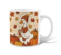 Taza de café de cerámica de ganso, diseño de calabazas y hojas de otoño, color naranja novedoso, con asa, ideal para amistad, familia, colegas, profesores, personal de novia, 325 ml