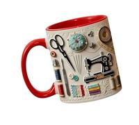 Taza de café de cerámica de gran capacidad, hermoso patrón de costura, taza para beber bebidas, artículos para beber para amantes de las manualidades, ergonómico, patrón de costura, taza de café