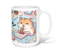 Taza de café de cerámica de hámster, bonitos papeles de sello juguetón, color azul pastel, tazas de trabajo con asa, ideal para amistad, familia, colega, personal, maestros, 15 onzas