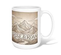 Taza de café de cerámica de las montañas, Adventure Nature River Clouds, color beige, con asa, ideal para amistad, familia, colega maestros, amor, personal, 15 onzas