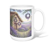 Taza de café de cerámica de lavanda, corona rústica de campo, casa de campo, primavera, violeta, novedad, taza para beber con asa, ideal para amigos, familiares, compañeros de trabajo, profesores