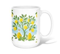 Taza de café de cerámica de limón, botella de aceite de oliva tropical de verano, color amarillo, novedad, taza de chocolate caliente con asa, ideal para amigos, amantes de la familia, ancianos