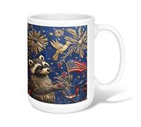 Taza de café de cerámica de mapache, bandera patriótica de colibrí 4 de julio, taza de té azul novedosa con asa, ideal para amigos, familiares, compañeros de trabajo, profesores, parejas, empleados