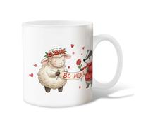 Taza de café de cerámica de oveja, diseño de rosas de animales de San Valentín, melocotón, novedosa taza de trabajo con asa, regalo para amistad, familia, colegas, personal, novios, profesores, 11