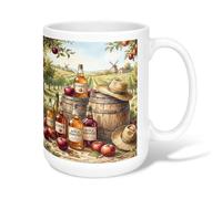 Taza de café de cerámica de sidra, diseño rústico de frutas de otoño, color marrón, novedosa taza de té con asa, ideal para amistad, familia, colegas, profesores, personal de novia, 15 onzas