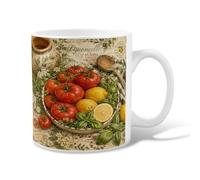 Taza de café de cerámica de tomates, estilo rústico vintage, limones, albahaca, verano, rojo, novedosa, taza de chocolate caliente con asa, ideal para amigos, familiares, compañeros de trabajo