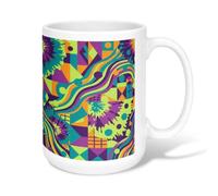 Taza de café de cerámica, diseño abstracto moderno geométrico de verano, violeta, novedad, taza para beber con asa, ideal para amigos, familiares, compañeros de trabajo, amantes, ancianos, ancianos