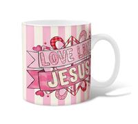 Taza de café de cerámica, diseño de corazones de Jesús juguetón de San Valentín, con asa, regalo para amigos, familiares, amantes, ancianos, compañeros de trabajo, 15 onzas