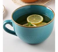 Taza de café de cerámica grande de 700 ml, taza de café de cerámica, tamaño XXL, con asa, cuencos grandes de cereales con asa, cuenco para ensaladas, taza de café de porcelana (azul)